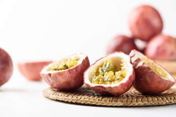 Passion fruit from local market on white background, Tropical fruit in spring and summer season