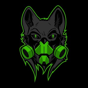 Vector illustration of a wolf head using a gas mask