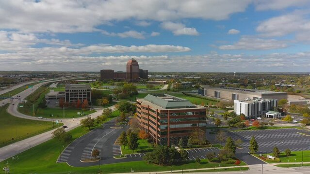 Aerial Pan Right Shot of a Corporate Office Buildings