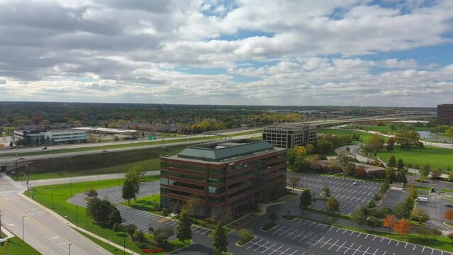 Aerial Pan Right Shot of a Corporate Office Buildings