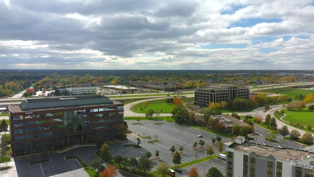 Aerial Pan Right Shot of a Corporate Office Buildings