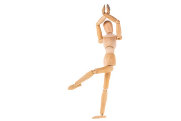 wooden man dancing isolated on white background