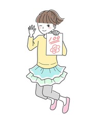 テストで100点をとって喜ぶ女の子のイラスト素材