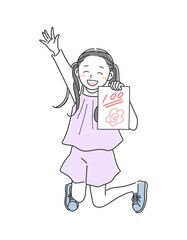 テストで100点をとって喜ぶ女の子のイラスト素材