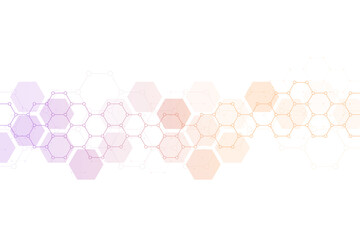 Hexagons pattern background. Genetic research, molecular structure. Chemical engineering. Concept of innovation technology. Used for design healthcare, science and medicine background