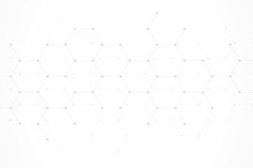 Fototapeta premium Hexagons pattern on gray background. Genetic research, molecular structure. Chemical engineering. Concept of innovation technology. Used for design healthcare, science and medicine background