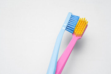 A conceptual of a couple toothbrush in love. Toothbrushes convey the human relationship between a man and a woman.