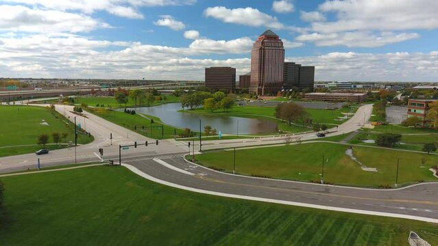 Aerial Pan Right Shot of a Corporate Office Buildings