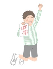 テストで100点をとって喜ぶ男の子のイラスト素材