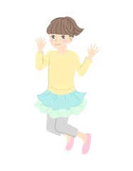 笑顔でジャンプする女の子のイラスト素材