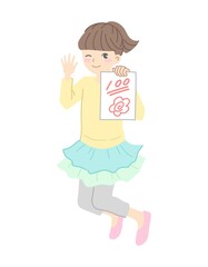 テストで100点をとって喜ぶ女の子のイラスト素材