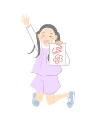 テストで100点をとって喜ぶ女の子のイラスト素材