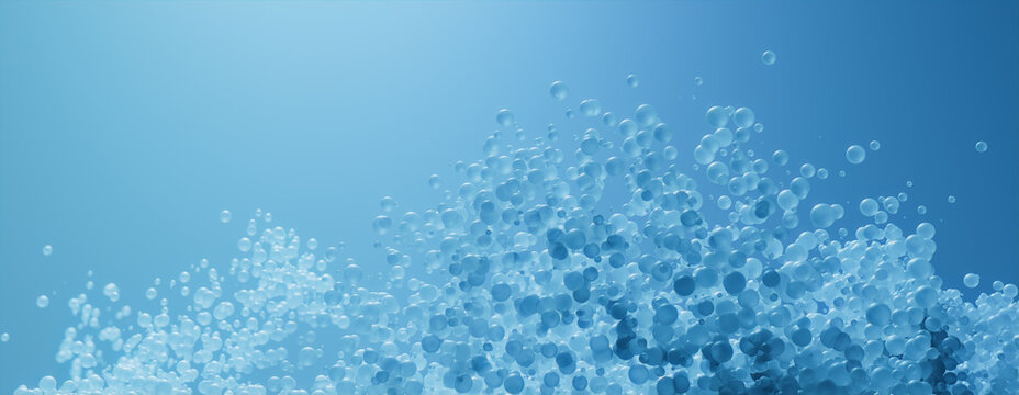 Floating Spheres in a Blue Contemporary style. Cutting Edge Technology or Medical concept.