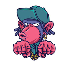monkey rapper tatoo illustration