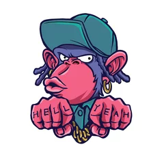 Fotobehang monkey rapper tatoo illustration © Invectus