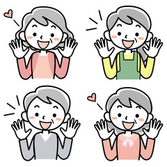 喜ぶシニア女性の上半身セット