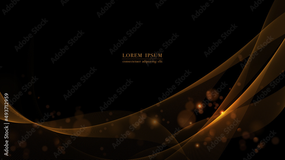 Canvas Prints abstract golden flowing wave lines on black background with glittering lights. vector illustration