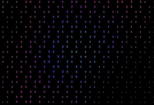 Dark pink, blue vector texture with financial symbols.