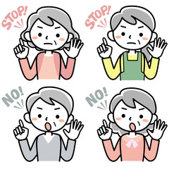 指差すシニア女性の上半身セット