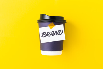Brand word on takeaway coffee cup, mockup, branding, brand identity logo design