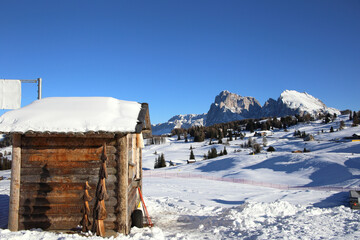 winter scenery at Seis am Schlern at Dolomites, Italy 
