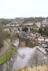 Town landscape and river Nidd viewed from castle in Knaresboroughon 
