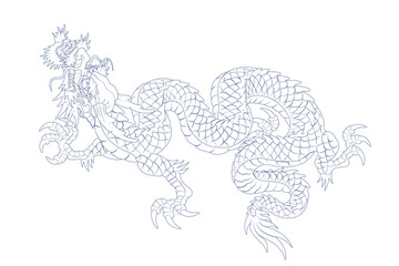 Oriental painting dragon illustration tattoo transfer line side ascending wave