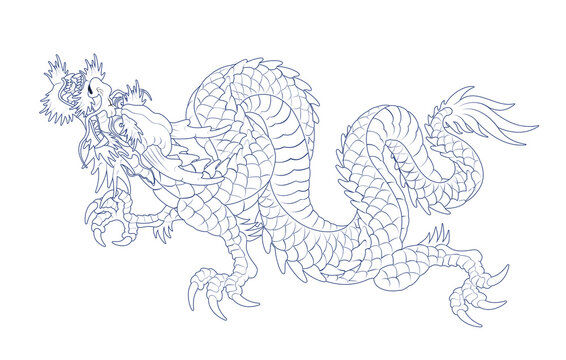 Oriental painting dragon illustration tattoo transfer line side ascending
