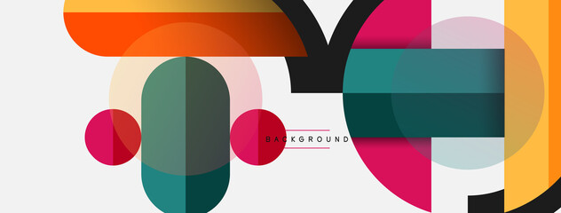Obraz premium Geometric shapes composition abstract background. Circles lines and rectangles. Vector illustration for wallpaper banner background or landing page