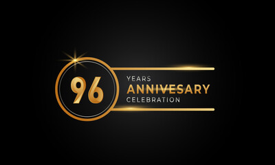 96 Year Anniversary Celebration Golden and Silver Color with Circle Ring for Celebration Event, Wedding, Greeting card, and Invitation Isolated on Black Background