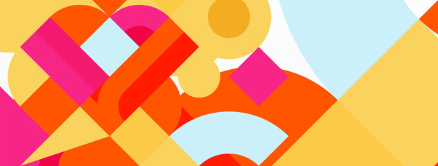 Circle and square geometric background. Round shapes with squares and triangles composition for wallpaper, banner, background or landing