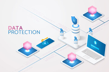 Fototapeta premium Data protection on laptops and smartphones.