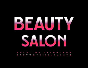 Fototapeta na wymiar Vector chic Logo Beauty Salon. Stylish Pink Font. Metallic Alphabet Letters and Numbers set