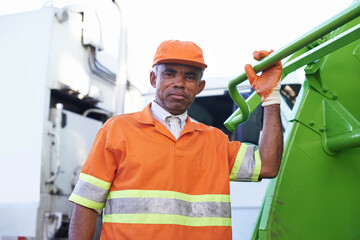 Hes keeping our streets clean. Cropped shot of a male worker on garbage day.