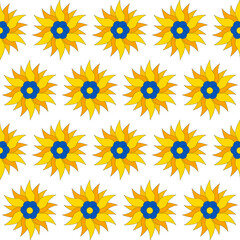 repetitive background with sunflowers. ukraine motif. floral seamless pattern. vector illustration. fabric swatch. wrapping paper. blue and yellow colors. design template for textile, home decor