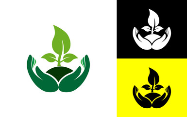Hands Holding Green Plant Logo