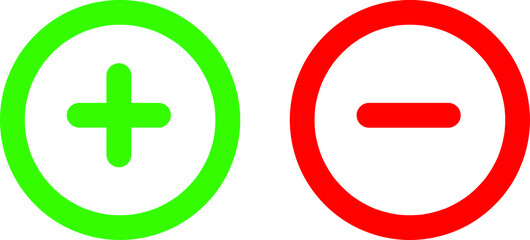 Green plus and red minus. Vector illustration. Plus and minus round icons on white background..eps