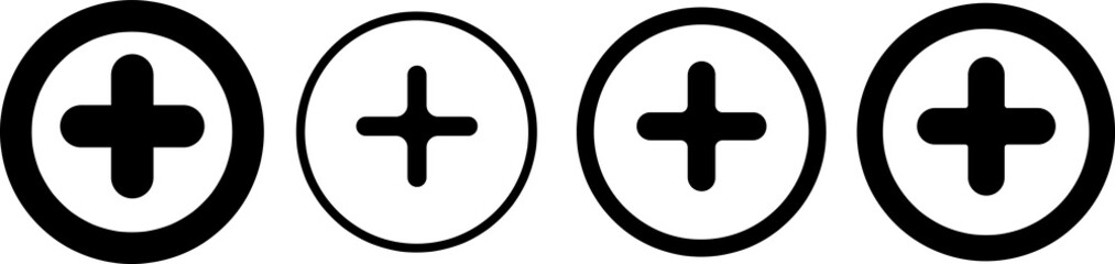 More icon. Set of plus icons of different thickness. Vector illustration..eps