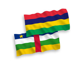 Flags of Central African Republic and Republic of Mauritius on a white background