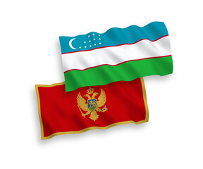 Flags of Montenegro and Uzbekistan on a white background