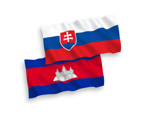 Flags of Slovakia and Kingdom of Cambodia on a white background