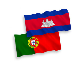 Flags of Portugal and Kingdom of Cambodia on a white background