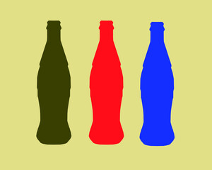 Black and red soft drink glass bottle. Icon isolated on yellow background. Usage bottle Vector illustration technology 