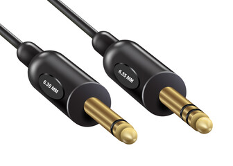 2 types of plug cables size 6.35 mm. mono and stereo,vector 3d virtual isolated on white background or communicating with mono and stereo audio technology systems and for advertising design