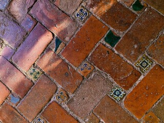[Spain] The sidewalk of Red brick style design (The Alhambra, Granada)