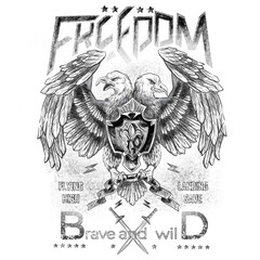 Obraz premium double-headed eagle with shield and ribbon hand drawn isolated on white