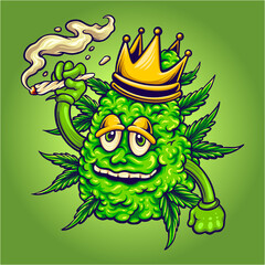 King of weed smoking marijuana Vector illustrations for your work Logo, mascot merchandise t-shirt, stickers and Label designs, poster, greeting cards advertising business company or brands. - obrazy, fototapety, plakaty
