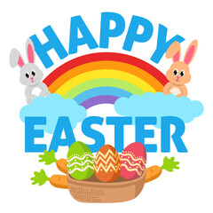 Happy Easter text with colorful decorative ornament