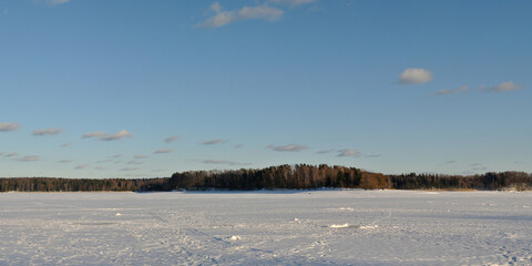 Spring fishing on the reservoir, panorama.