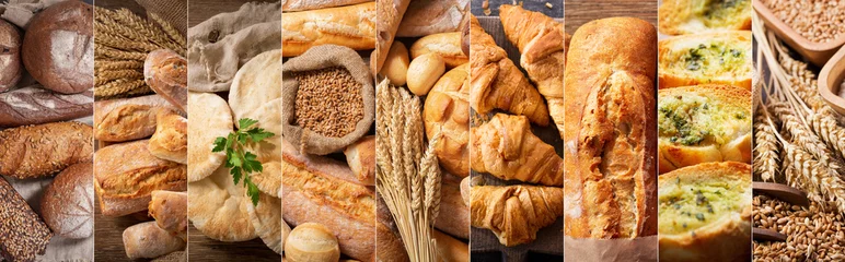 Fotobehang collage van vers gebakken brood © Nitr